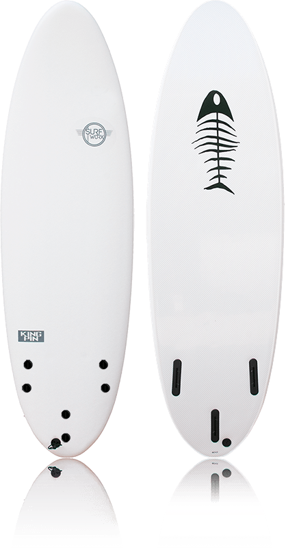 Alder Surfworx Proline Kingpin 6'4 softboard with sleek white design.