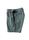 Vissla Pismo Painter boys walkshort in green, side view with pocket detail.