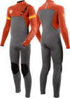 Vissla 7 Seas Boys Raditude 3-2 full chest zip wetsuit, front and back views.