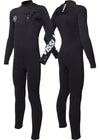 Vissla 7 Seas Boys 4-3 Full Chest Zip wetsuit in black, front and back view.