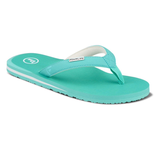 FoamLife Lixi women's flip flop in spearmint, angled side view.