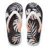 Top view of FoamLife Zikat SC women's black flip flops with leaf pattern.