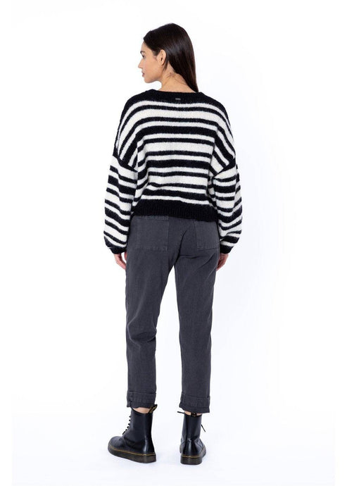 Back view of Sisstr Ocean Shores Sweater in black with white stripes.