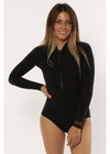 Sisstrevolution Summer Seas Cheeky Spring Wetsuit in solid black, front view.