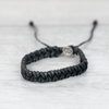 Pineapple Island Leather Bracelet LB-020 in black with braided design.