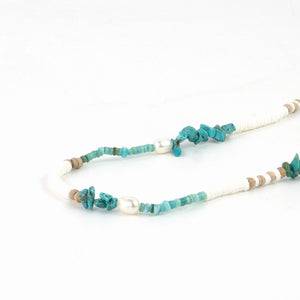 Pineapple Island Love Is Here Natural Stone, Pearl & Shell Necklace - Turquiose