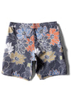 Vissla Chuns 18.5" boardshort in black with colorful floral design, back view.