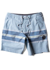 Vissla Free Lap 18.5" boardshort in stone blue with striped design, front view.