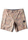 Vissla Vagabond 17.5" boardshort in dark khaki with paisley print, front view.
