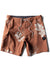 Vissla Byebiscus Boardshort in terracotta with floral print, front view.