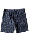 Vissla Comp Lite 18-inch elastic walkshort in dark navy with geometric pattern, front view.