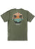 Vissla Psychedelic Palms Tee in Rifle green with palm tree graphic on back.