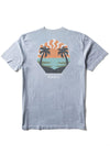 Vissla Psychedelic Palms Tee in stone blue with palm tree graphic on back.