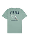 Vissla Raised By Waves jade tee with back graphic of wave and surfer.