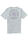 Vissla Psycho Surf Organic Pkt Tee in grey mist, back view with psychedelic surf graphic.