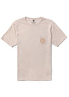 Front view of Vissla Soren Serenade Organic Pkt Tee in bone color with pocket detail.