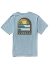 Vissla Out The Window PKT Tee in chambray with sunset graphic on back.