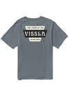 Back view of Vissla Stacks Premium PKT Tee in graphite with bold graphic design.