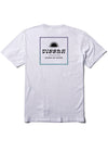 Back view of Vissla The Box Comp Lite Eco Performance Tee in white with logo design.