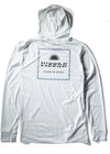 Back view of Vissla The Box Comp Lite Eco LS Hooded Performance Tee in white.