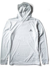 Front view of Vissla The Box Comp Lite Eco LS Hooded Performance Tee in white.