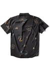 Vissla Soren Wavy West Eco short sleeve shirt in black with unique graphic prints, back view.