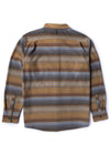 Back view of Vissla Eco-Zy Polar Flannel in khaki with striped pattern.