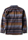 Vissla Eco-Zy LS Polar Flannel shirt in phantom with striped design, back view.