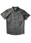 Front view of Vissla Miyashiro Island Stargazer Eco short sleeve shirt featuring button-up design and nature-inspired patterns.