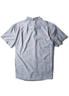 Vissla Congos Eco SS Shirt in stone blue with geometric pattern, back view.