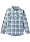 Vissla Central Coast Eco LS Flannel in smokey jade, full front view of eco-friendly shirt.