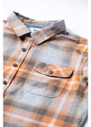 Close-up of Vissla Central Coast Eco LS Flannel showing chest pocket and button details.