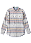 Vissla Central Coast Eco LS Flannel in bone with striped design, front view.