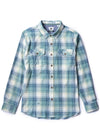 Vissla Central Coast Eco LS Flannel in smokey jade, full front view.