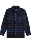 Vissla West Coast Overshirt in navy with blue patterns, front view.