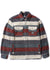 Vissla Peaks Sherpa Woven Shirt in Fired Brick with striped design, front view.