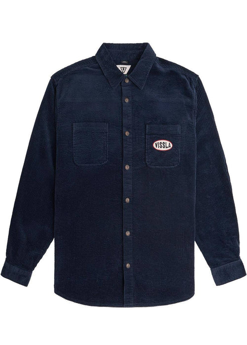 Vissla Blink Woven Shirt in dark naval, long sleeve with chest pockets.