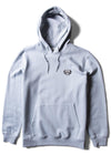 Vissla Solid Sets Eco PO Hoodie in stone blue with front pocket and logo.