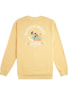 Vissla Offshore Pleasure Crew Fleece in bright sulfur with surf graphic on back.