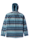 Back view of Vissla Eco-Zy Shirt Jacket showcasing striped pattern and hood.