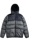 Vissla North Seas Puffer Jacket in gray with black accents, front view.