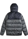 Vissla North Seas Puffer Jacket in gray with black accents, back view.