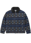 Vissla Minca Trucker Jacket in midnight with patterned design, front view.