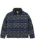 Vissla Minca Trucker Jacket in midnight with patterned design, front view.