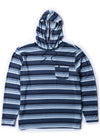 Bonfire Knit Pullover in Sea Water with striped design and hood.