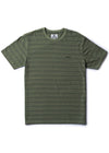 Vissla Creek Ss Tee, fatigue green, featuring minimalist stripe pattern, front view.