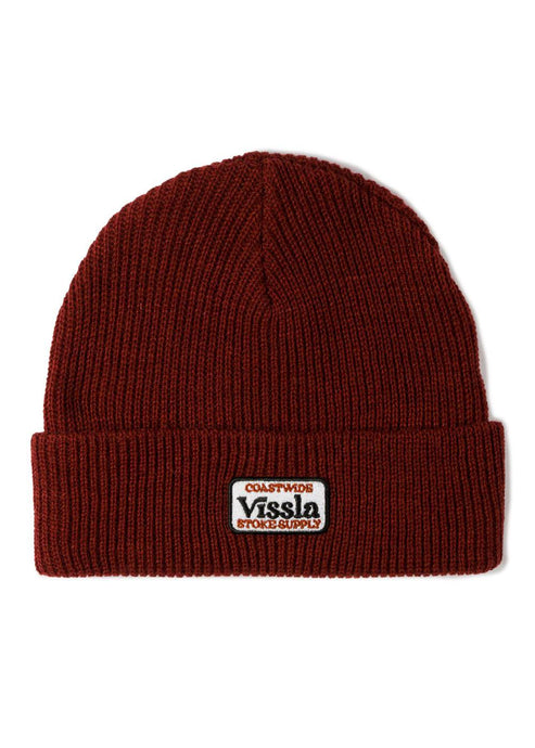 Vissla Solid Sets Eco Beanie in FIB color with Coastwide Stoke Supply patch.