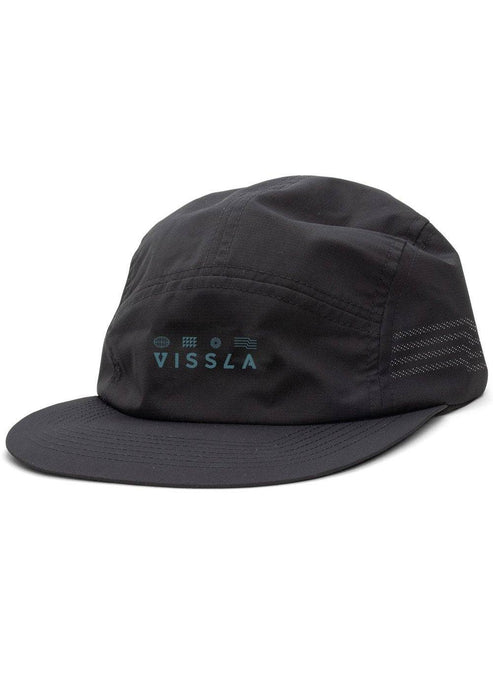 Vissla Glyphs Comp Lite Performance Eco Hat in black with minimalist design.