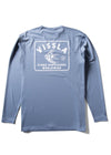 Vissla Easy Seas Eco L/S Lycra in dusk blue, back view with logo design.