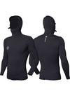 Vissla Warm Seas Eco Hooded Lycra in black, long-sleeve rash guard with hood.